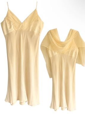 VTG Y2K Aspeed Babydoll Chiffon Overlay Fairy Prom Formal Midi Dress + Wrap 2XL